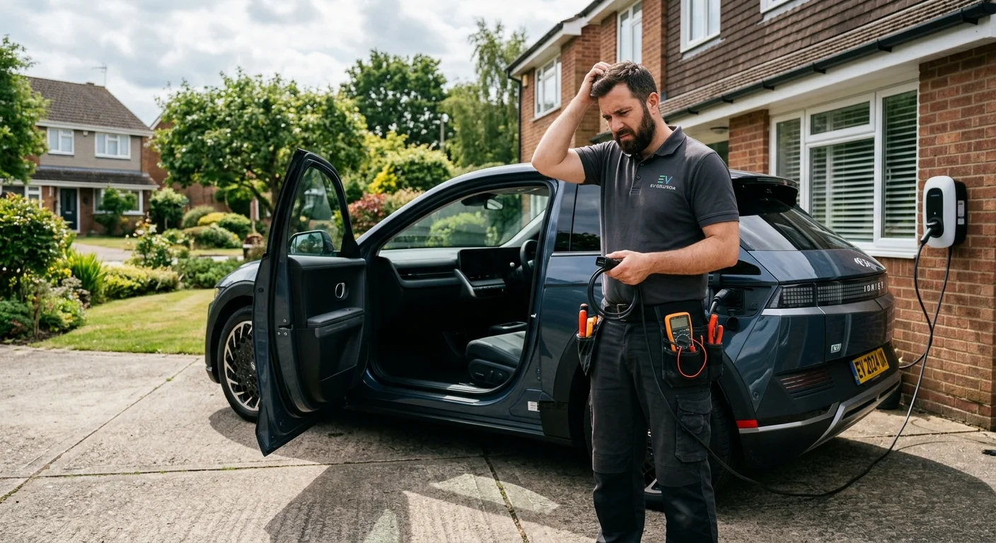 Hyundai Ioniq 5 with a dark dashboard parked in a driveway, screens and lights off