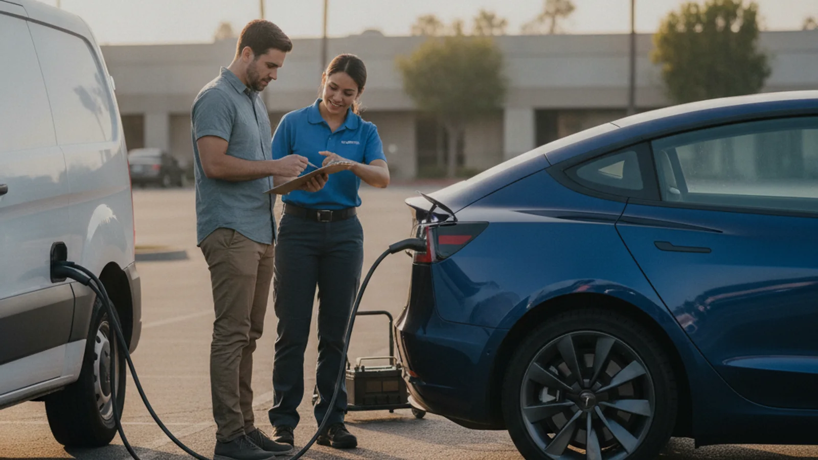 A Tesla Model 3 with the underbody exposed showing the traction battery pack