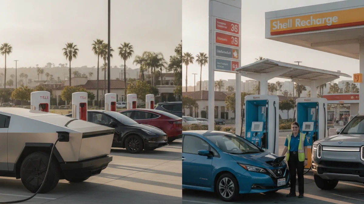 Side-by-side of a Tesla Supercharger stall and a CCS public stall in the Phoenix area