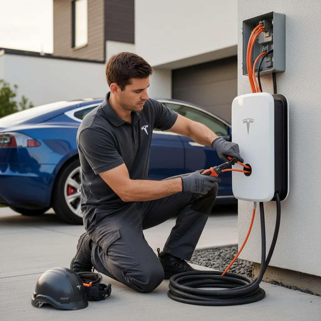 Charging cable connected to an EV port beside a mobile truck on a paved shoulder