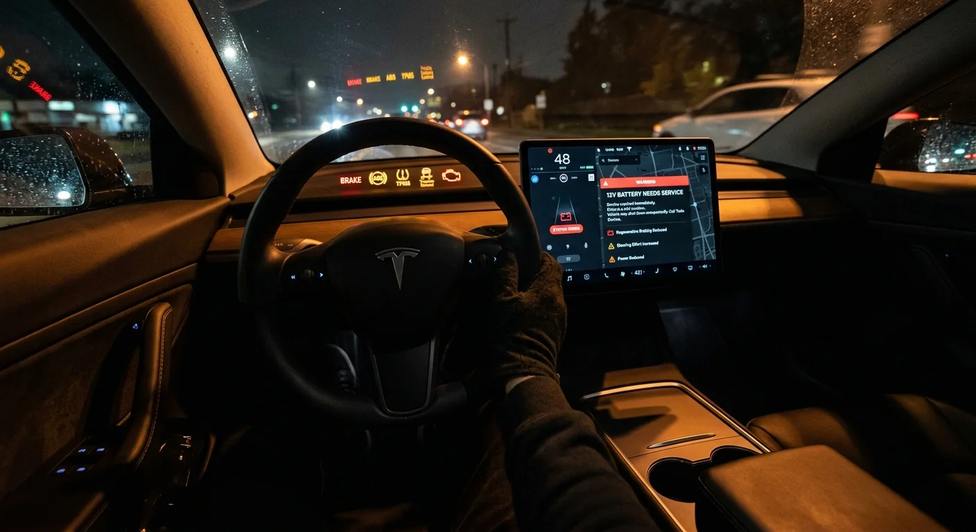 An Uber driver's EV parked at a Valley apartment complex with a dead traction pack warning